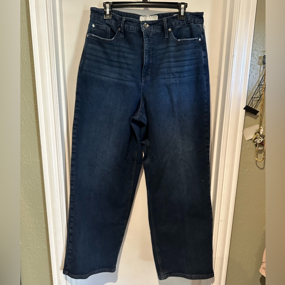 Anne Klein Women's High Rise Wide Leg Jeans Blue Denim Zip Size 14